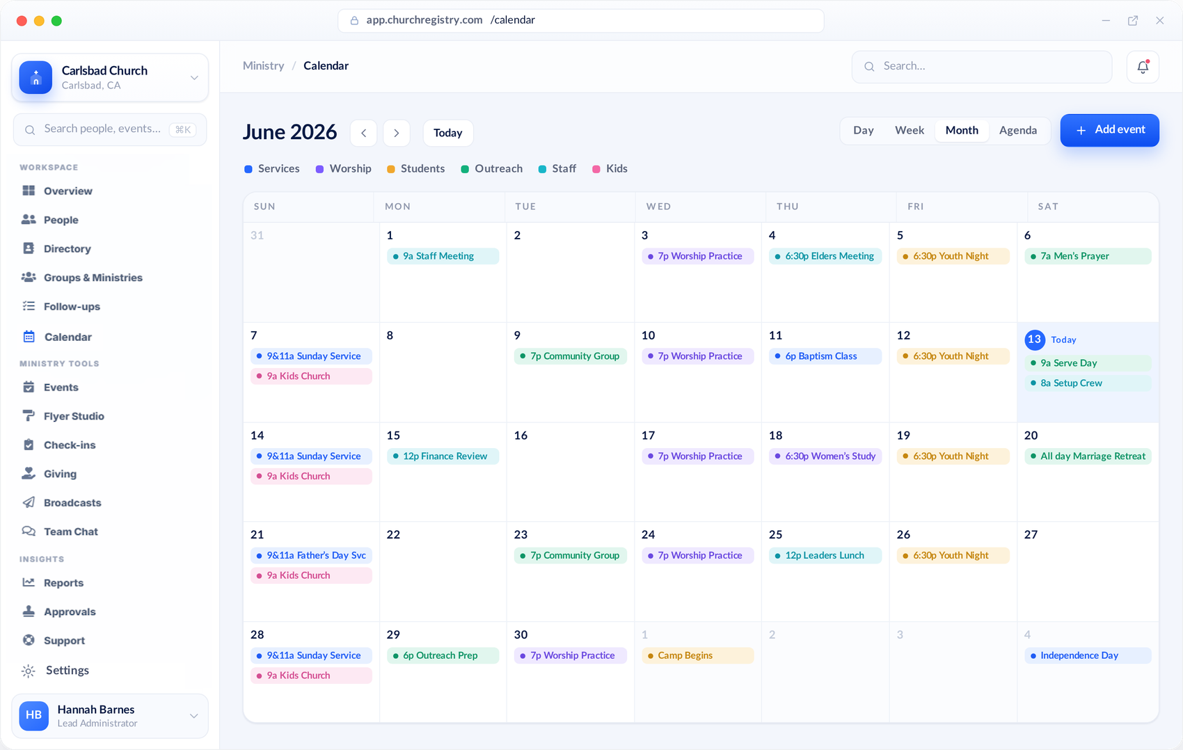 Calendar in Church Registry